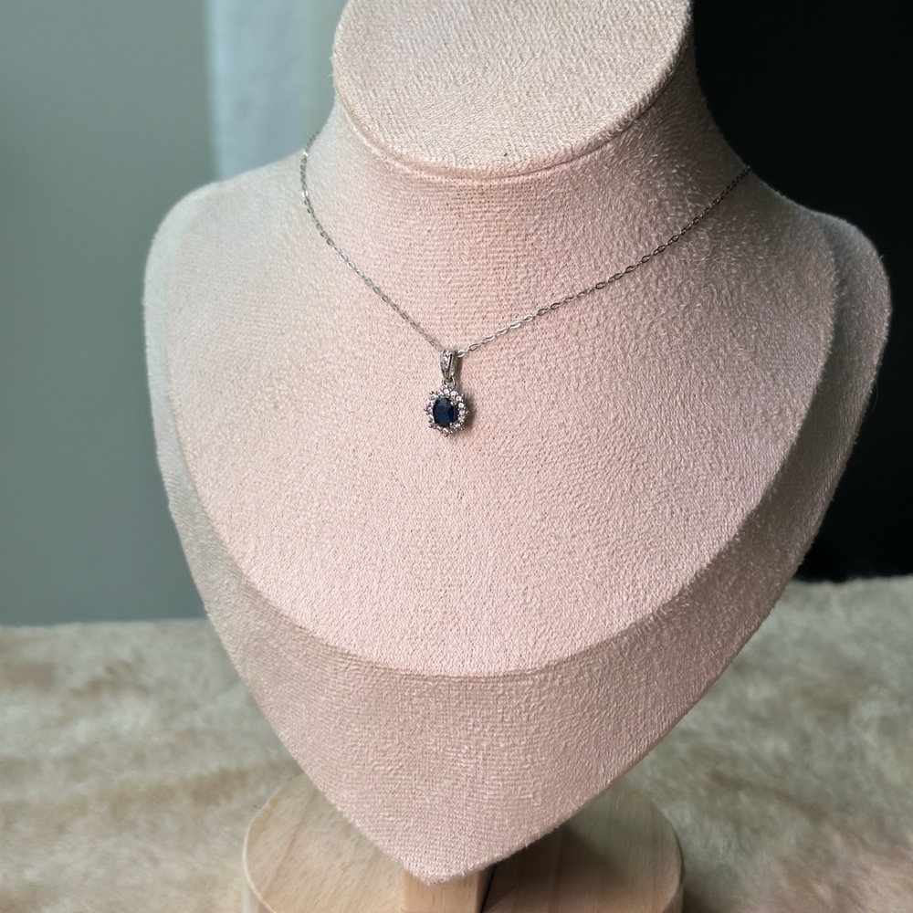 Petite lady Diana natural sapphire pendant sterling silver